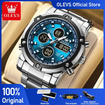 OLEVS Men's Multifunction Watch – Waterproof Stainless Steel Analog-Digital Timepiece