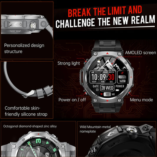 T-Rex 3 Outdoor Sports Smartwatch – GPS, Motion Tracking, 5ATM Waterproof, Heart Rate, HD Display & Bluetooth Calling